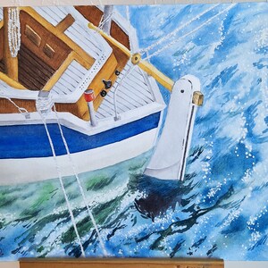 Barca a vela acquerello originale Summer Beach Wall art Florida costiero nautico tramonto