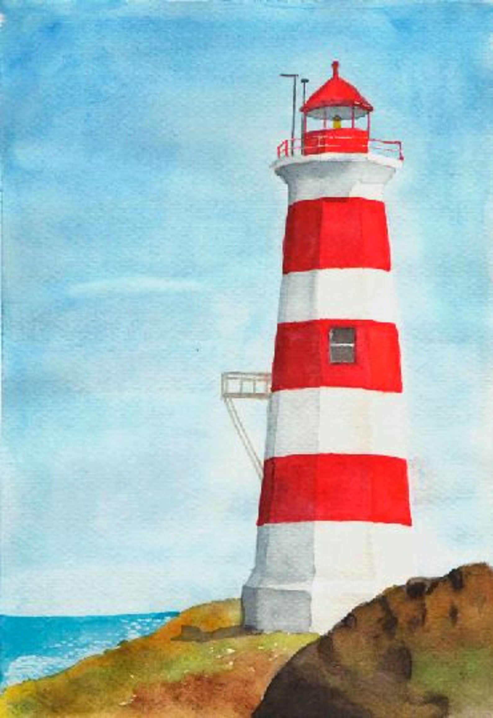 Lighthouse Painting Nautical Art Original Watercolor Brier Etsy