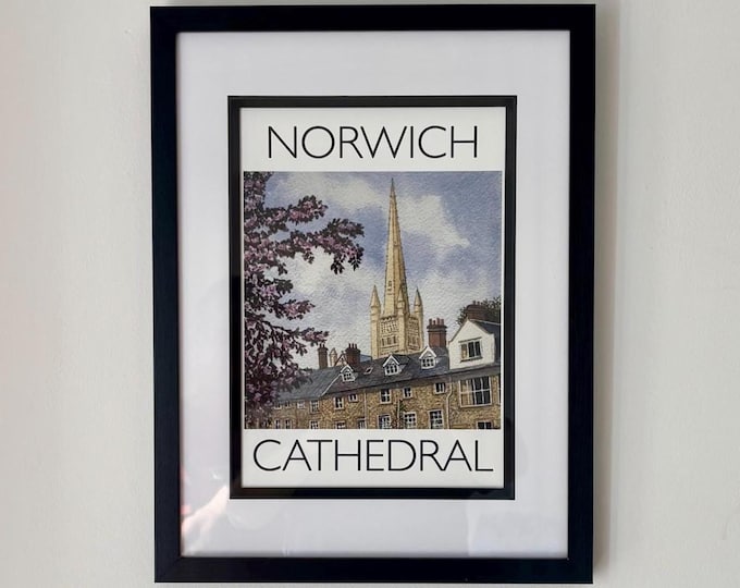 Norwich Cathedral Print, Norfolk Wall Art, A4