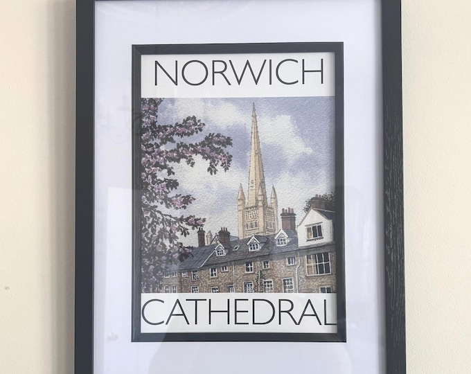 Norwich Cathedral Print, Norfolk Wall Art, A4