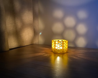 Bee Themed Tea light Holder with Hive Pattern