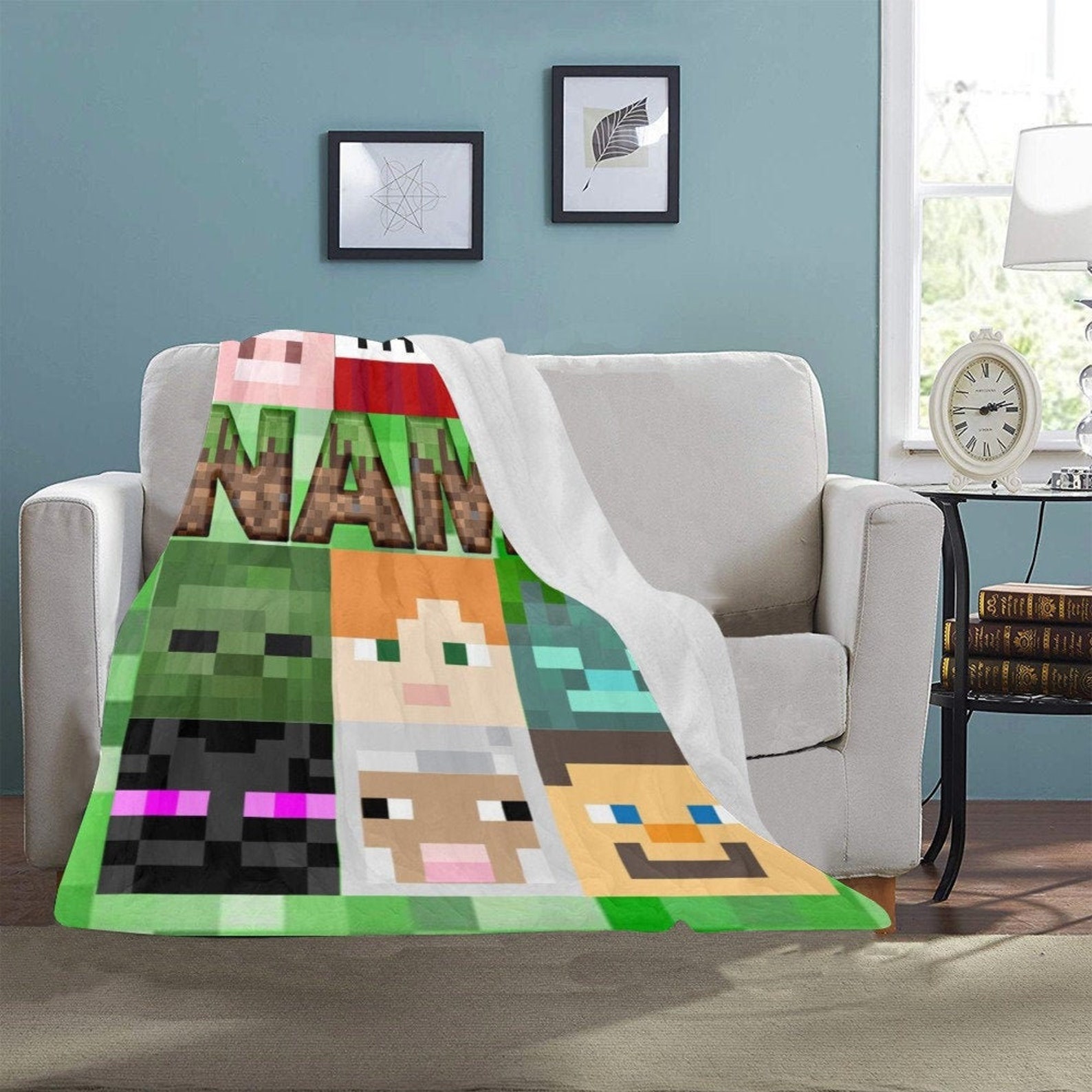 Fleece Blanket Custom Minecraft inspired blanket with name Etsy