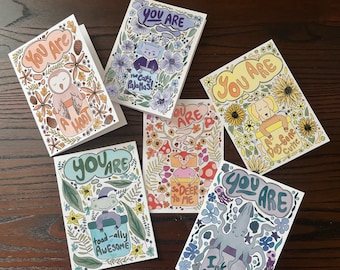 Printable Valentine Card Set of 6 cute animal cards for kids or galentine | Instant Download, Print at Home