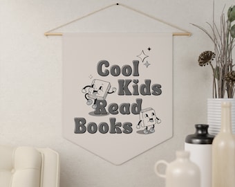Cool Kids Read Books Retro Black and Beige Reading Pennant for Home Office Library or Classroom
