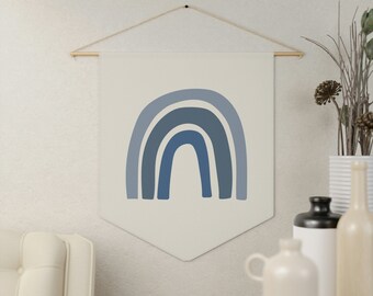 Dusty Blue Rainbow Fabric Wall Hanging: Montessori Nursery Decor