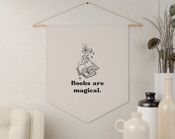 Books Are Magical Beige Neutral Pennant Wall Decor for Readers and Book Lovers