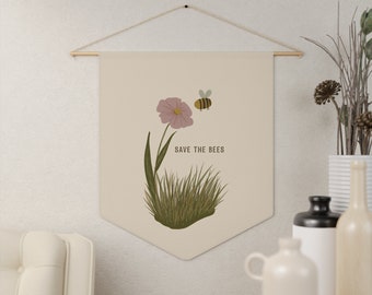 Save the Bees Beige Pennant | Environmentalist Wall Decor