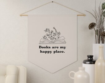 Books Are My Happy Place Pennant: Neutral Wall Decor