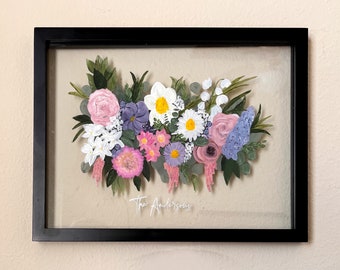 Custom Birth Flower Bouquet Painting on Glass - Personalized Floral Art