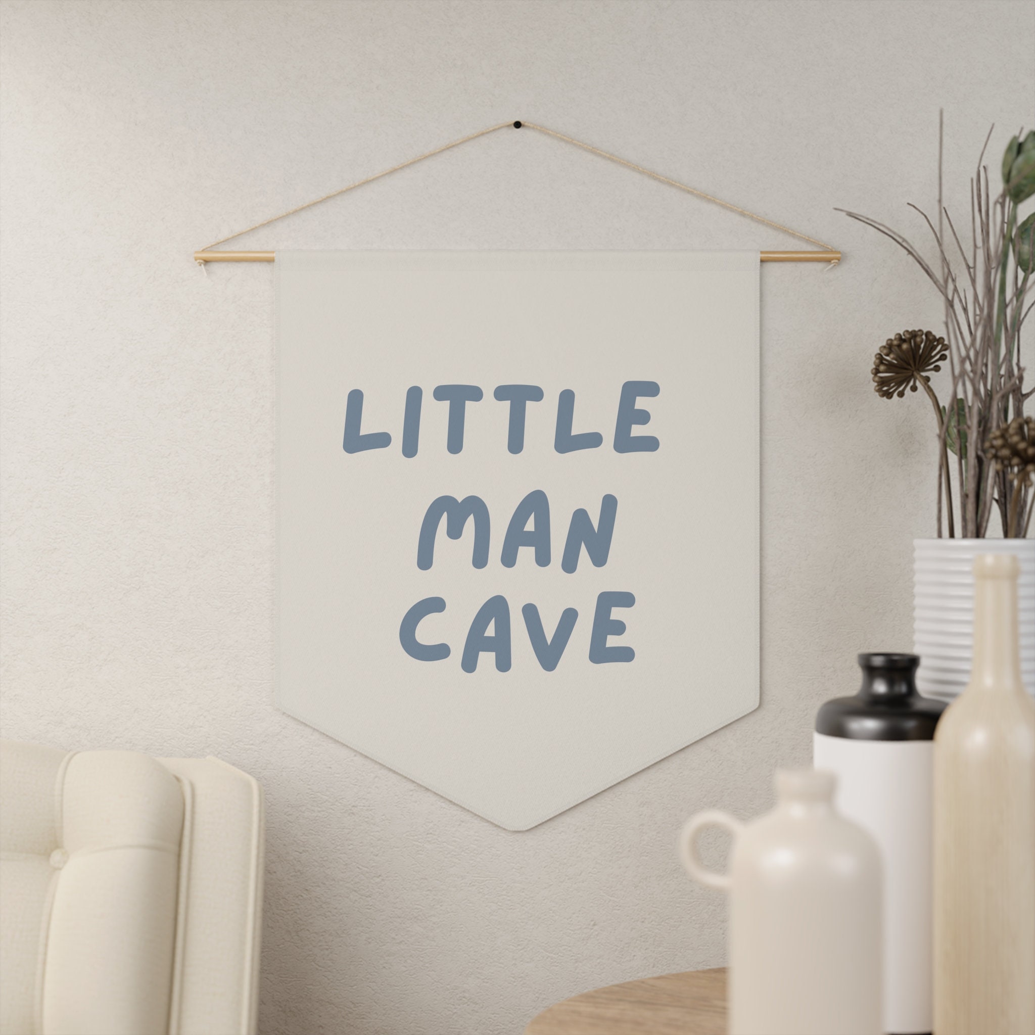 Little Man Cave Fabric Pennant Dusty Blue | Nursery Playroom Decor for Baby boy