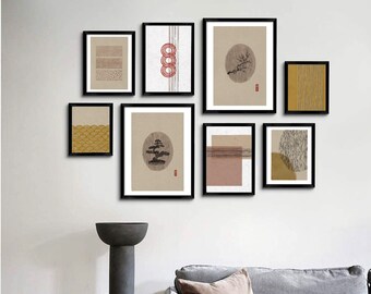 Japandi Gallery Wall Set, Minimalistic Japanese Scandinavian Art, Digital Download