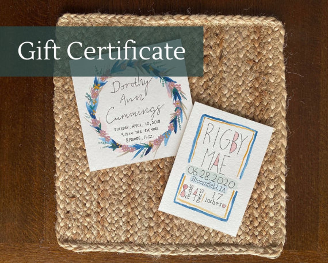 Custom Baby Announcement Gift Certificate Etsy