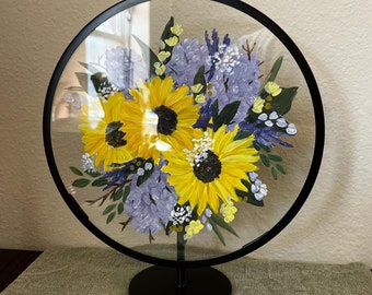Framed Custom Acrylic Bouquet Painting on Glass: Unique Floral Art