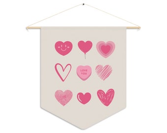 Heart Art Hot Pink and Beige Pennant