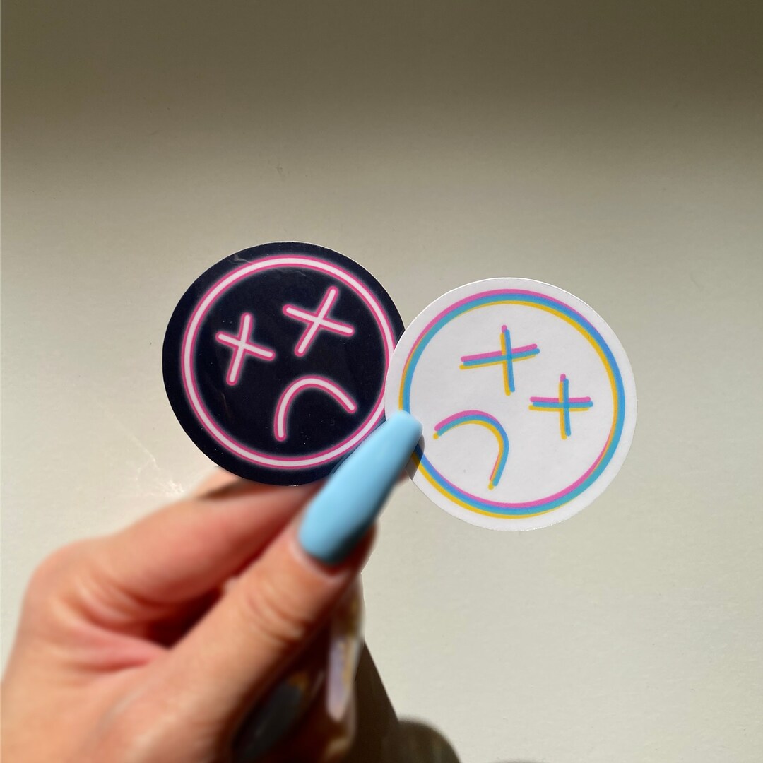 Neon Sad Face Sticker Set of 2 Etsy