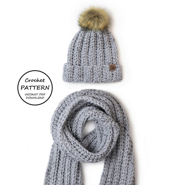 CROCHET PATTERN / Sydney Scarf & Beanie / 2-in-1 Easy Crochet Pattern Set / Instant PDF Download