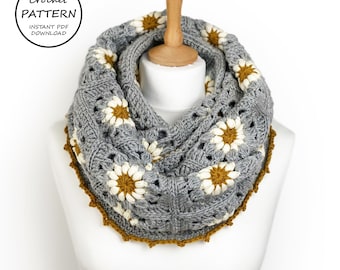 Crochet Scarf Pattern / Daisy Infinity Scarf / PDF Download