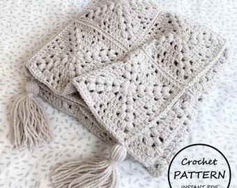 Crochet Blanket Pattern / Lanta Throw / Granny Square Blanket / PDF Download