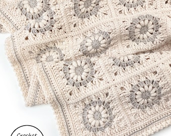 Crochet Blanket Pattern / Camellia Throw / PDF Download / Modern Granny Square Throw