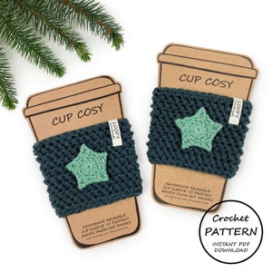 CROCHET PATTERN / Star Coffee Cup Cosy / Instant PDF Download