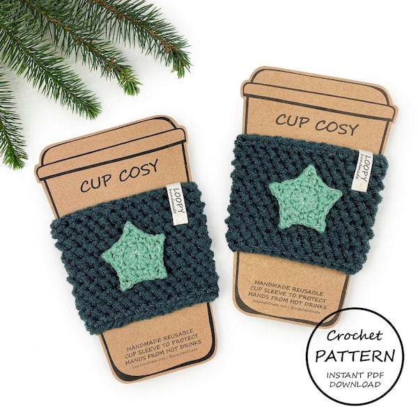 CROCHET PATTERN / Star Coffee Cup Cosy / Instant PDF Download