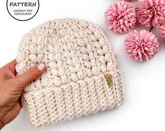 Crochet Beanie Pattern / Emily Hat / 5 sizes / Baby to Large Adult / PDF Download