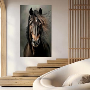Large Rustic Black Horse Canvas Wall Art Abstract Modern Animal Print Home Living Wall Decor Cottagecore Extra Large Man Cave Gifts
