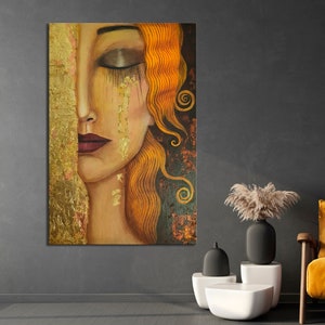 Gustav Klimt The Golden Tears Reproduction Canvas Wall Art Vintage Golden Woman Painting Print Abstract Living Room Decor Housewarming Gifts