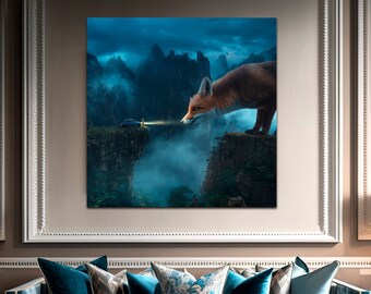 Renard, impression sur toile, toile pour chambre d'enfant, art mural, renard, décoration murale pour chambre d'enfants, impression animalière moderne, grande oeuvre d'art murale, prêt à accrocher