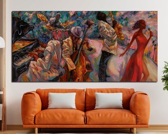 Art mural musique Art mural jazz Art afro-américain Art femmes africaines Art abstrait musique Peinture jazz Art abstrait sur toile Grand art mural