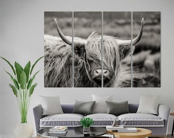 Buffalo wall art Longhorn cow art Cow painting print Scottish cow art Highland cattle Texas longhorn Animal canvas print Farmhouse decor