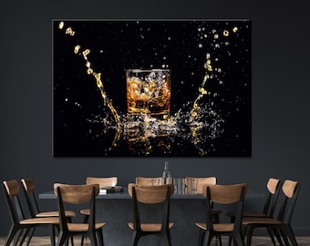 Whiskey canvas wall art Modern bar wall decor Man cave and Masculine home decor Kitchen and Cottagecore decor  Extra large wall art