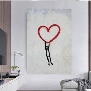 Love heart canvas Motivation art Banksy art Graffiti painting Love canvas Street art Graffiti wall art modern art