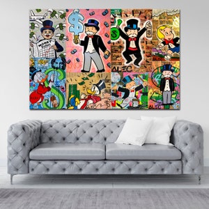 Abstract Graffiti Canvas Wall Art Rich Man and Money Collage Print Office Wall Decor Extra Large Art Christmas Gifts