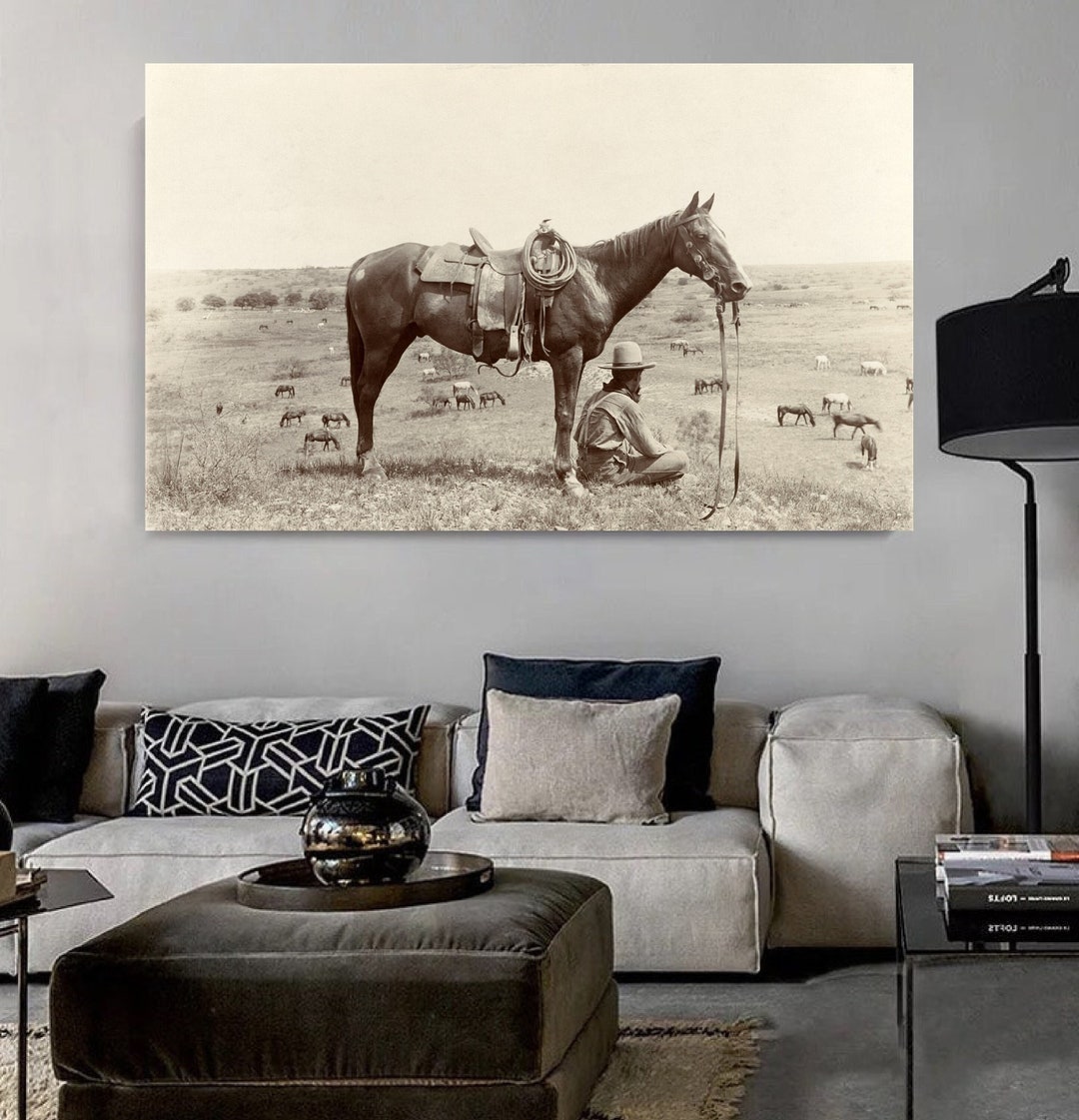 Texas Cowboy Canvas Wall Art Vintage Cowboy Print Farmhouse and