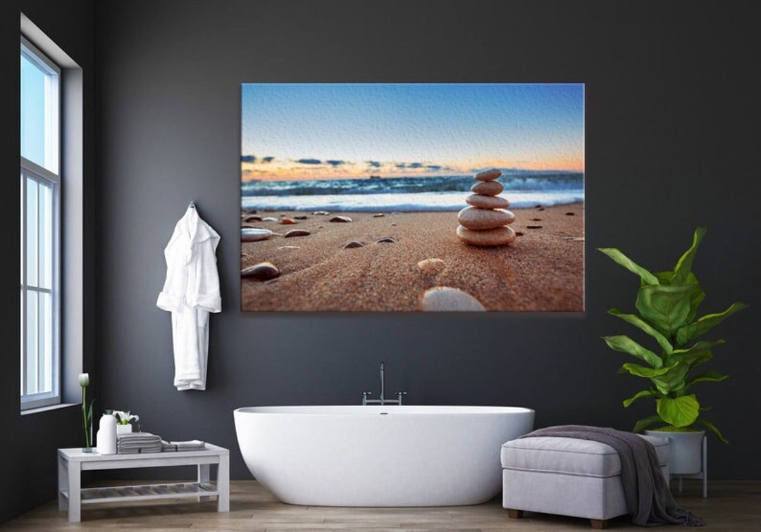 Zen Stone Wall Art Zen Stones Print Wave and Stones Relaxing Etsy