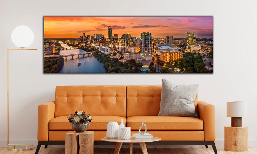 Austin Texas Skyline Canvas Print Wall Art With Pinkorange Evening Skies Austin Wall Decor