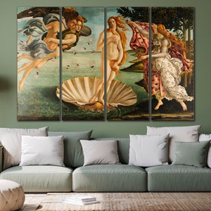 The Birth of Venus Reproduction Canvas Print Sandro Botticelli Classic Painting Fine art Multi panel canvas wall art Livingroom home decor Set of 4 Panels