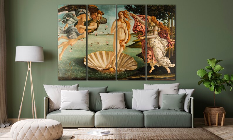 The Birth of Venus Reproduction Canvas Print Sandro Botticelli Classic Painting Fine art Multi panel canvas wall art Livingroom home decor Set of 4 Panels