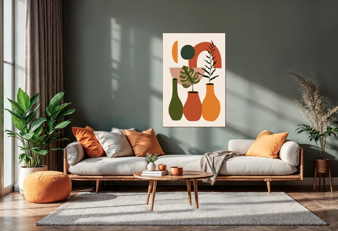 Abstract Terracotta Wall Art Mid Century Modern Canvas Print Boho Decor ...