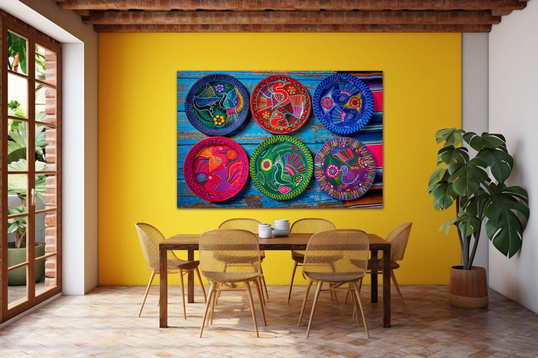 Colorful Mexican Talavera Plate Wall Art Vibrant Latin Folk Art Canvas ...