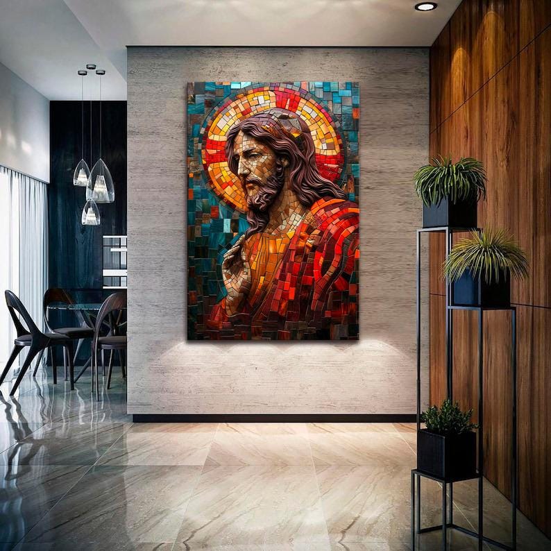 Jesus Mosaic Canvas Spiritual Wall Art Modern Christian Home Decor ...
