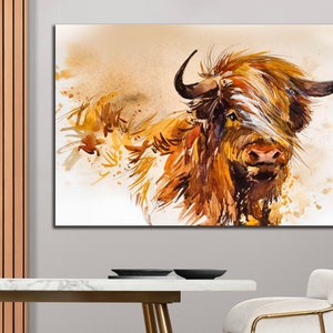 Highland cow print Animal painting Scottish cow art Highland cattle Modern farmhouse Rustic home decor Extra large wall art