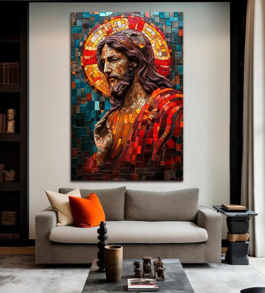 Jesus Mosaic Canvas Spiritual Wall Art Modern Christian Home Decor ...