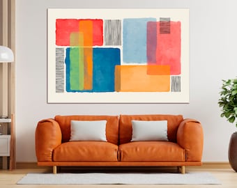 Abstract Rainbow art Colorful abstract wall art Watercolor geometric canvas Modern abstract art print Extra large and Multi panel home decor