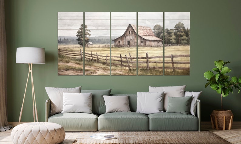 Rustic Canvas Old Barn Wall Art - Rustic Landscape Canvas Print - Vintage Farmhouse ...
