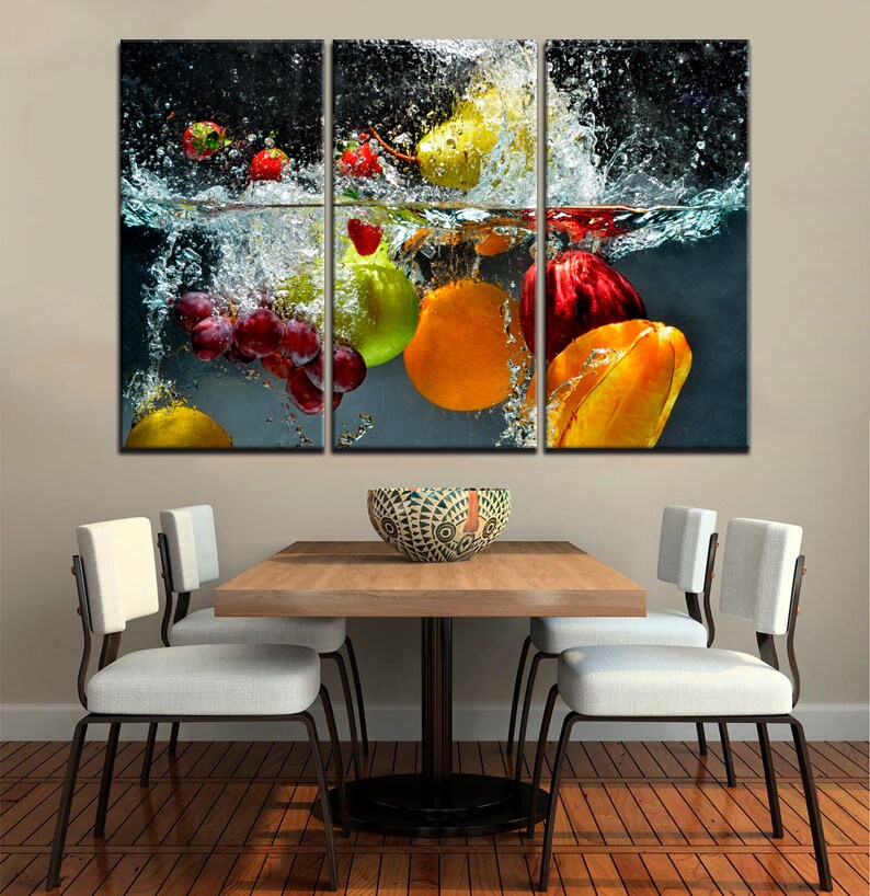 Fruit Water Splash Canvas Fruits Kitchen Decor Still Life Etsy