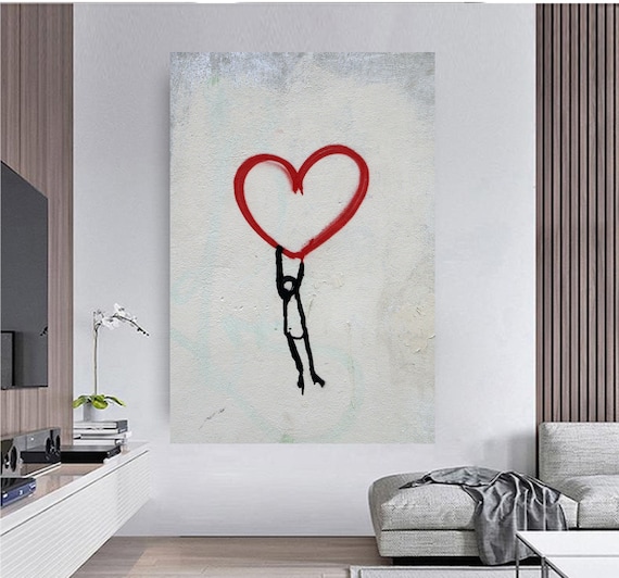 Love Heart Canvas Motivation Art Banksy Art Graffiti Painting Love Canvas  Street Art Graffiti Wall Art Modern Art 