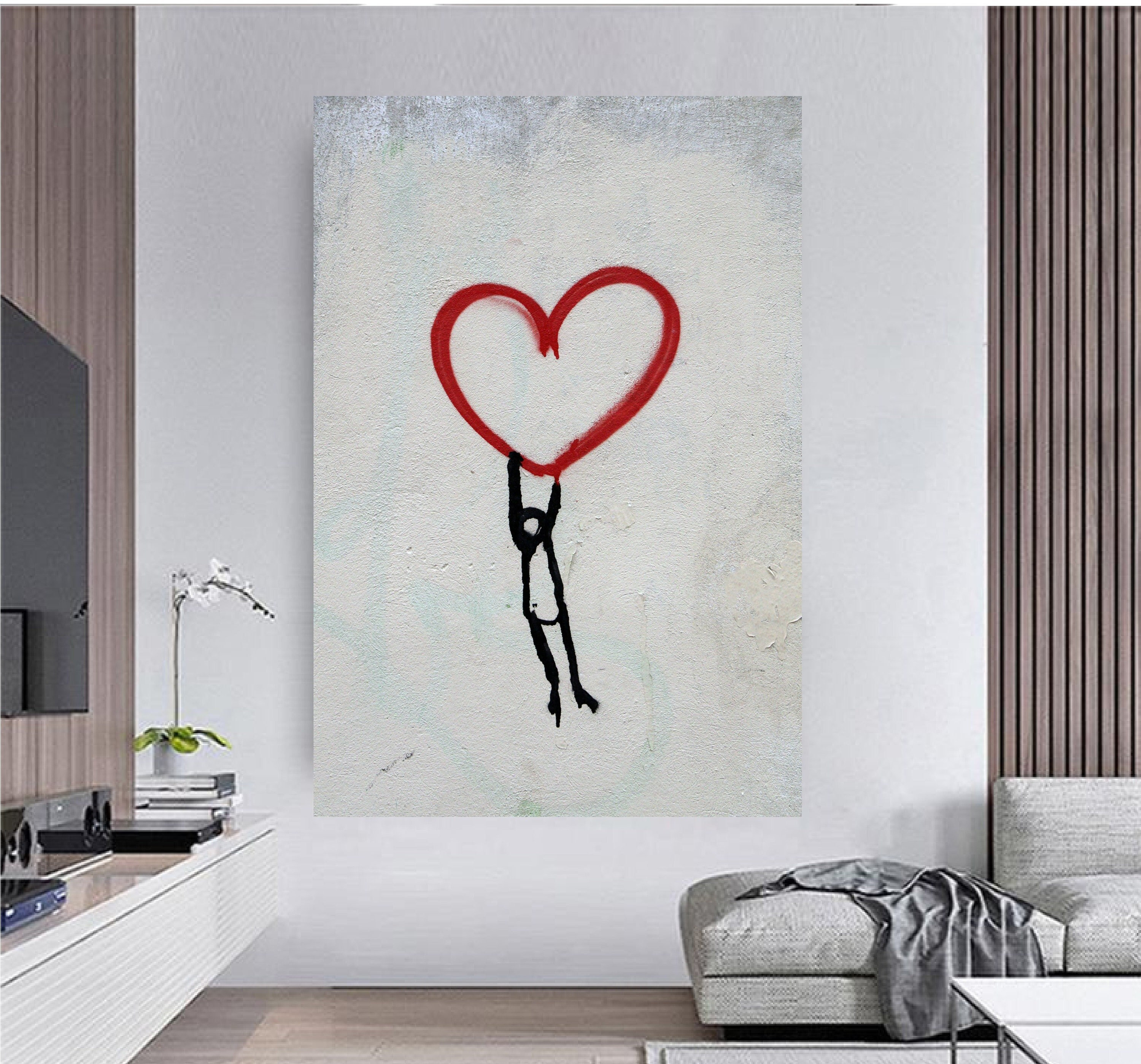  Personalized Romantic Valentine's Day – Easel Backed Tabletop  or Wall Art. Perfect for Wedding Anniversary. (17 - Heart Balloon (Banksy  Style)): Posters & Prints