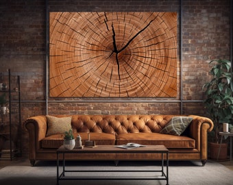 Wood Texture Canvas Wall Art Large Tree Ring Print Rustic Wood Grain Decor